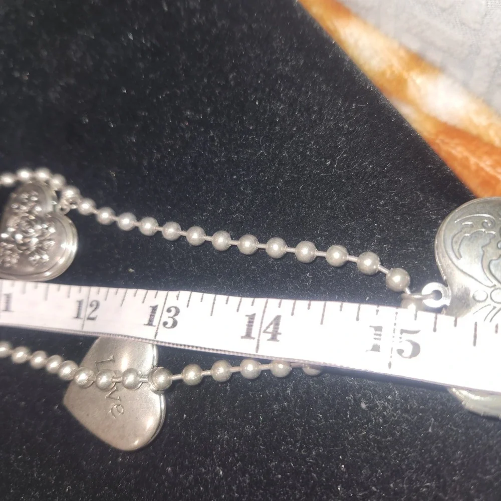 Silver Tone Heart Locket Charm‎ Necklace Beaded Chain Love Rose Engraved